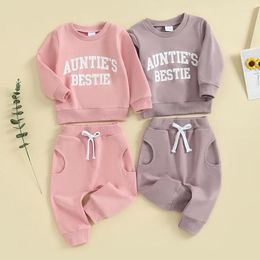 Clothing Sets 2pcs Baby Girls Outfit Letters Print Long Sleeve Crew Neck Sweatshirt With Elastic Waist Sweatpants Spring Fall Clothes