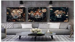 Flower Animal Lion Tiger Deer Leopard Abstract Canvas Painting Wall Art Nordic Print Poster Decorative Picture Living Room Decor 24020935