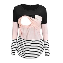 Maternity Tops Tees Women Ladies Pregnant Maternity Long Sleeve Nursing Patchwork Colour Tops Breastfeeding Blouse 2023 Y240518