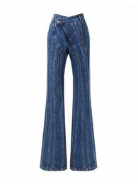 Women's Jeans Irregular Pants Female Fashion Clothing 2024 Autumn Spring Striped Denim Flare For Women High Waist Casual