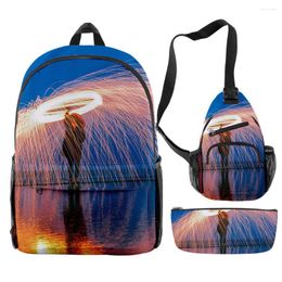Backpack Hip Hop Novelty Funny Flame Aperture 3D Print 3pcs/Set Pupil School Bags Travel Laptop Chest Bag Pencil Case