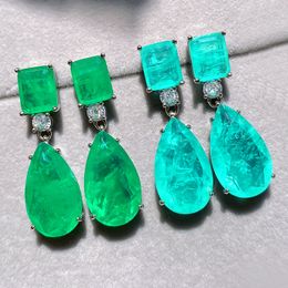 Trend Fashion ParaAiba Turmaline Emerald Gemstone Big Drop Brincos para Mulheres Cocktail Party Fine Jewelry Giift