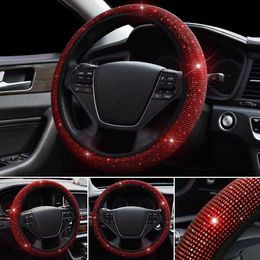 Steering Wheel Covers Red car 15 inch/37-38cm car diamond steering wheel cover shiny universal upgraded crystal steering wheel cover accessories T240518