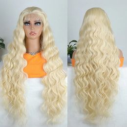 Synthetic Hair 13x3 Lace Front Wigs Long 13X3 32" Blonde Heat Friendly High Quality Smooth Body Wave Lace Closure Wig Kanekalon Futura Fibre