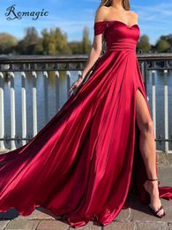 Runway Dresses Strapless Padded Off the Shoulder A Line Burgundy Cocktail Prom Ball Gown Sexy Slit Leg Backless Evening Party Bridesmaids Dress T240518