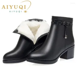 Boots AIYUQI Women Winter Non-slip 2024 Genuine Leather Fashion Wool Warm Ankle Large Size High Heels Shoes