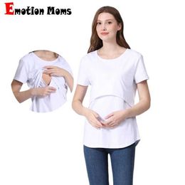Maternity Tops Tees Emotion Moms Summer Maternity T-Shirt Big Size Short Sleeve Stretch Cotton Tops Breastfeeding Loose Clothes For Maternity Women Y240518