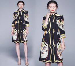 Luxury Designer Print Black Dress Plus Size Women Spring Autumn Winter Elegant Party Prom Ladies Long Sleeve Classic Shirt Dresses8839156