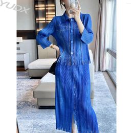 Work Dresses YUDX Miyake Folds 2024 Early Fall Denim Wind Lining Sugi Set Jacket Cardigan Fringe Half-body Skirt Women's Two-piece