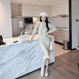 Work Dresses Set Of Dress Autumn And Winter Celebrity Tassel Knitted Sweater With High Grade Strap Two Piece Female