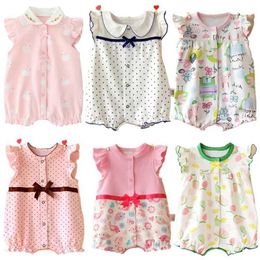 Clothing Sets 2022 Girls Summer Clothing Short sleeved Cute Cotton Baby Clothing jumpsuit Girl Print Polka Dot Boutique Clothing Onesie J240518