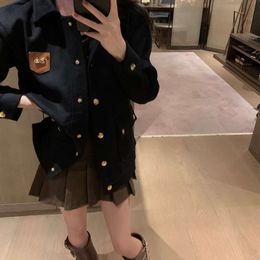 Women's Trench Coats Ce2023 Autumn Winter Woolen Polo Collar Long Sleeve Hardware Gold Button Decoration Design Loose Black Coat