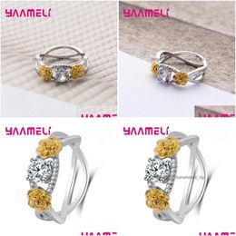 Cluster Rings Latest Style Symmetrical Golden Flower 925 Sterling Sier Needle For Women Selling Clear Cz Weddings Drop Delivery Jewel Dh2Vr