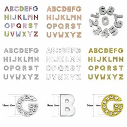 130pcs 10mm English letters Bead Caps A-Z gold color full rhinestone slide Charms DIY accessory fit pet collar&wristband keychain 267u