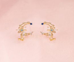 2021 Spring New Design Fashion Girl Jewellery Rose Gold Colours Dainty Blue CZ Flower Cute Lovely Moon Shape Butterfly Drop Earring6131359