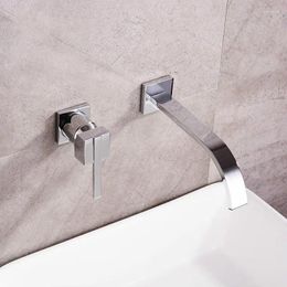 Bathroom Sink Faucets Polished Chrome Single Lever Two Holes Wall Mounted Basin Faucet.Bathroom Mixer Tap