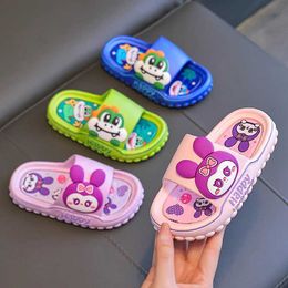 Slipper Aged 2-12 Summer Children Slippers Kids Cartoon Dinosaur Rabbit Sandal Boys Girls Flip Flops Non-Slip Bathroom Indoor Home Shoes Y240518