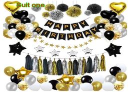 Black gold balloon pull flag birthday layout fish tail flag tassel paper flower ball fivepointed star balloon package decorat3822835
