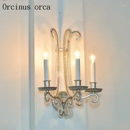 Wall Lamps American Country Crystal Candle Lamp Living Room Corridor Bedroom Bedside Garden Antique Creative Iron Art