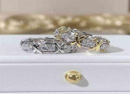 X3VH Full diamond 16 stone ring female Sterling Silver thouse Xshaped row Diamond 18K gold index finger couple light luxur6323633