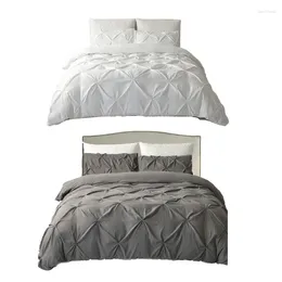 Bedding Sets 3 Piece Pinch Pleated Duvet Cover With Zipper Closure Decorative Microfiber Pintuck Solid Color Quilt For Case Pillowcases Set