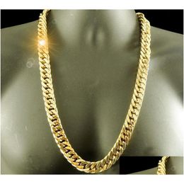 Chains 24K Real Yellow Gold Finish Solid Heavy 11Mm Xl Miami Cuban Curn Link Necklace Chain Best Packaged Unconditional Drop Delivery Otgci