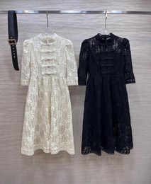 Casual Dresses 2023 European fashion brand custom lace patchwork dress with belt6629624