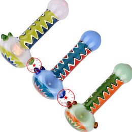Latest Heady Colorful Wavy Stripes Stem Wig Wag Art Thick Glass Hand Pipes Portable Innovative Filter Herb Tobacco Spoon Bowl Smoking Cigarette Holder Tube DHL