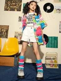 Kids Oversize Vintage Print Shirt Street Wear Clothing Girls Boys Tops Cargo Hip Hop Pants For Child Jazz Dance Costume Clothes 240517