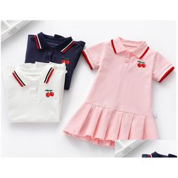 Girls Dresses Kids Girl Collar Embroidery Cherry Short Sleeve Dress Children Elegant Summer Baby Designer Clothes For 1-6T Drop Deli Dh1Ho