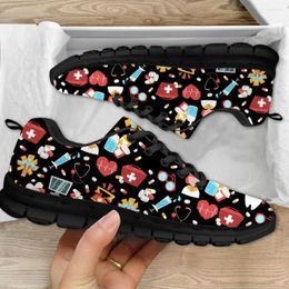 Casual Shoes INSTANTARTS Style Comfort Lace-up Sneakers Facilities Pattern Women Walking Footwear Zapatos Mujer