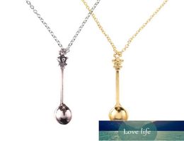 Tea Scoops 1pcs Gold Silver Colour Tone Snuff Mini Crown Spoon Vintage Royal Ibiza Festival Necklace Stainless Steel5187362