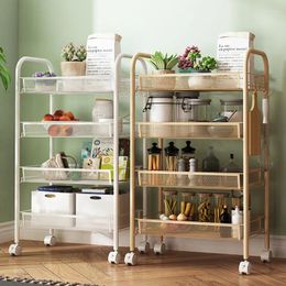 Kitchen Storage 3/4/5 Tier Organizer Rack Movable Bathroom Shelf Metal Rolling Trolley Cart Basket Stand Wheels Save Space