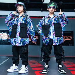 Kid Cool Hip Hop Clothing Colored Print Shirt Top Black Casual Street Jogger Cargo Pants for Girl Boy Jazz Dance Costume Clothes 240517