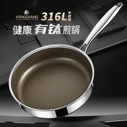 Pans 30cm Steak Frying Pan Pots And Uncoated Pot For Cooking 316L Stainless Steel Non Stick Wok Kitchen Cookware