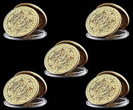 5pcs Commemorative Coin Craft Mexican Ancient Maya Aztec Calendar Prediction Culture Challenge Token Badge5487346