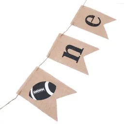 Decorative Flowers 1pc Rugby Burlap Banner Pull Flag Birthday Party Decoration Supplies One Year Old For Kids Baby