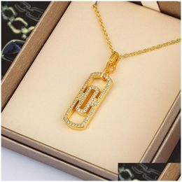 Pendant Necklaces Gold Necklace For Women Luxury Designer Jewellery Woman Paper Clip Shaped 18K Rose Sier Diamond Chains Jewellry Lady G Ots7B