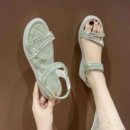 Sandals Crystal Women Rhinestones Ladies Flip Flop Narrow Flat 2024 Summer Fashion Bling Shoes Female FootwearSandals sa Footwear 881