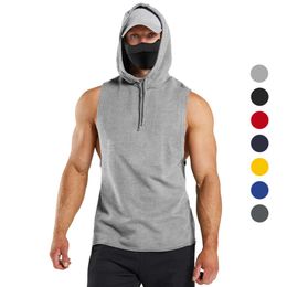 Lu Shirt Men Summer Tee Tops New sleeveless vest casual T-shirt solid color hooded sweater lace-up hip hop men's sports top