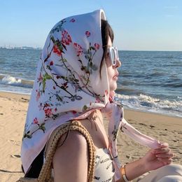 Scarves Fashion Polka Floral Chain Square Silk Satin Shawls Scarf High Quality Wrap Beach Cover Stole Bufandas Muslim Hijab