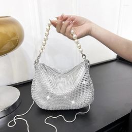 Bag Pearl Full Rhinestone Hobo Handbag Fashion Shiny Gold Party Crossbody Silver Women's Underarm Phone Purse