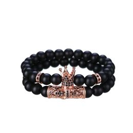 Beaded 8Mm Beads Bracelets Black Matte Onyx Stone Sets Charm King Crown Women Men Jewellery Drop Delivery Dhh12