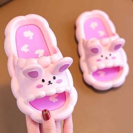 Slipper Summer 3-10 year old childrens slippers cute cartoon rabbit sandals suitable for boys and girls flip over non-skid bathroom indoor childrens shoes Y240518