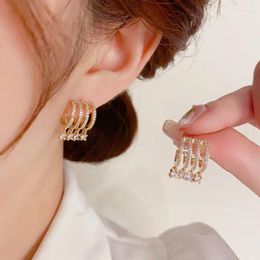 Stud Earrings Korean Style Premium Zirconia Multi-layer C Shape Personalised Exquisite Fashion Niche Design For Women Jewelry.