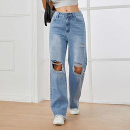 Women's Jeans Ripped For Women 2024 Fashion Hole High Waisted Vintage Streetwear Loose Y2k Pants Full Length