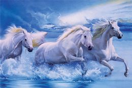 5D Diamond Embroidery needlework diy Diamond painting Cross Stitch Kits animal white horse sea full round diamond mosaic Room Deco9345700