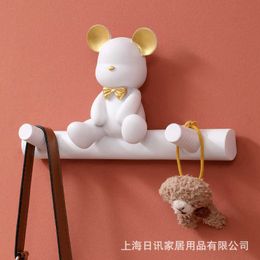 Decorative Objects Figurines Little Bear Wall Hanging Creative Traceless Hook Entering the Entrance Key Storage and Rack Clothes H240517