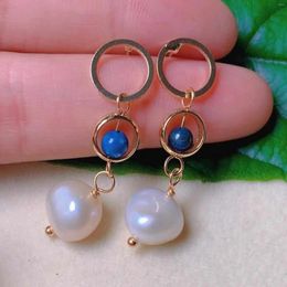 Dangle Earrings Natural White Pearl Lapis Lazuli Beads Eardrop 18k Gold Accessories Freshwater Wedding Easter Christmas Mother's Day