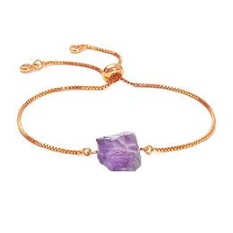 Chain Natural Amethyst Women Link Bracelet Diffuse Energy Healing Chakra Crystal Yoga Cuff Gemstone Bangle Rough Original Stone Coup Dh7Nx